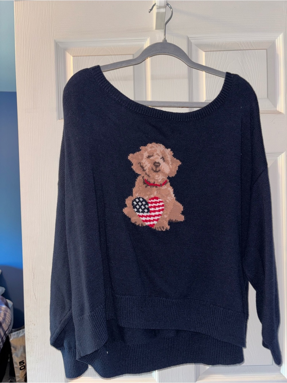 Hollister Navy Off-the-Shoulder Puppy Heart Sweater